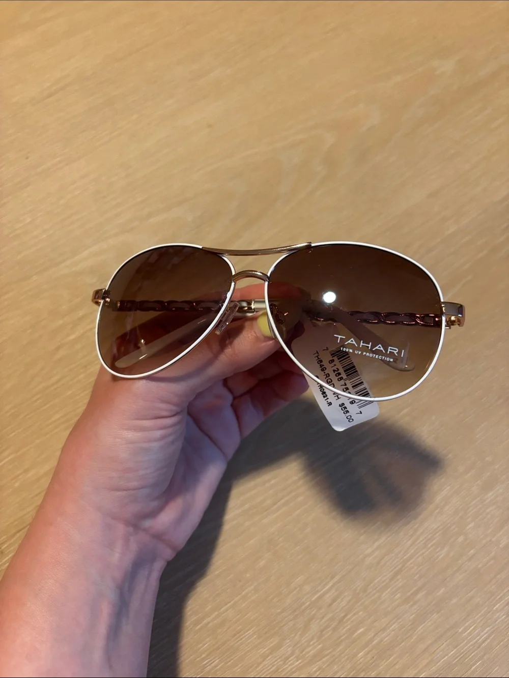 NWT TAHARI Gold with White Frame Aviator Women's Sunglasses